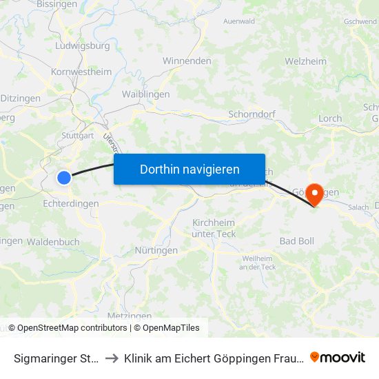 Sigmaringer Straße to Klinik am Eichert Göppingen Frauenklinik map