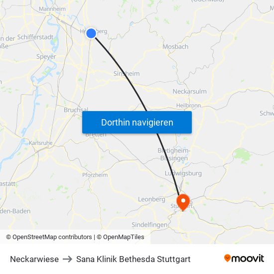 Neckarwiese to Sana Klinik Bethesda Stuttgart map