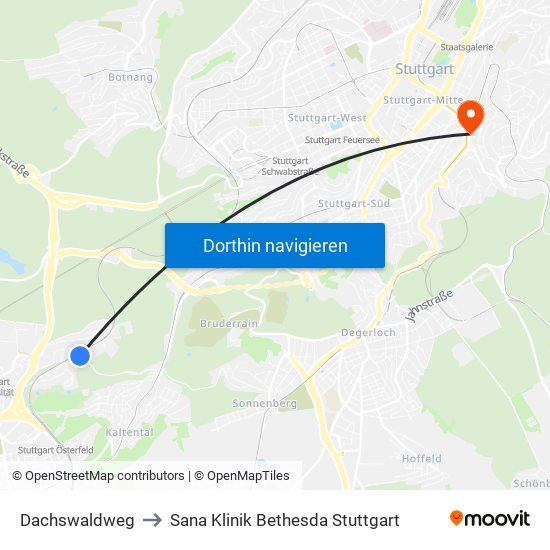 Dachswaldweg to Sana Klinik Bethesda Stuttgart map