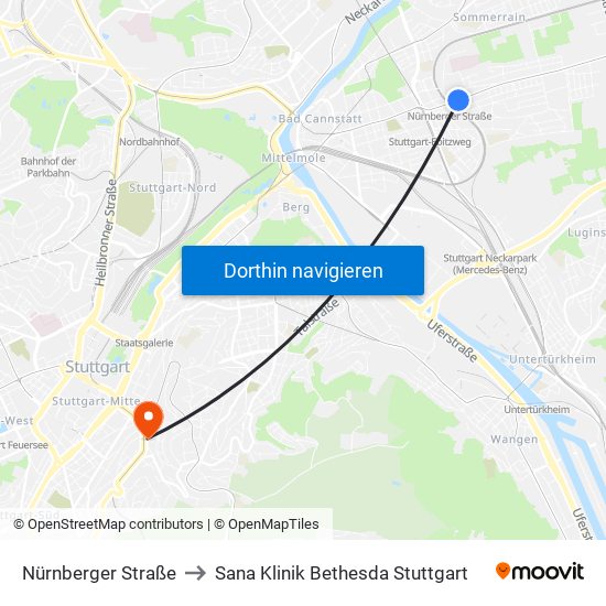 Nürnberger Straße to Sana Klinik Bethesda Stuttgart map