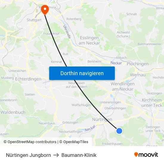 Nürtingen Jungborn to Baumann-Klinik map