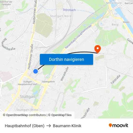 Hauptbahnhof (Oben) to Baumann-Klinik map