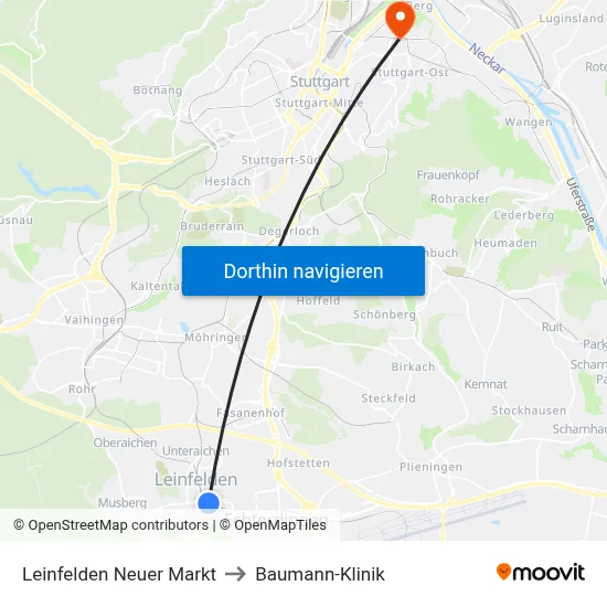 Leinfelden Neuer Markt to Baumann-Klinik map