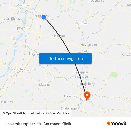 Universitätsplatz to Baumann-Klinik map