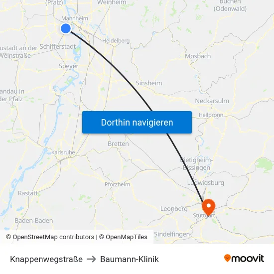 Knappenwegstraße to Baumann-Klinik map
