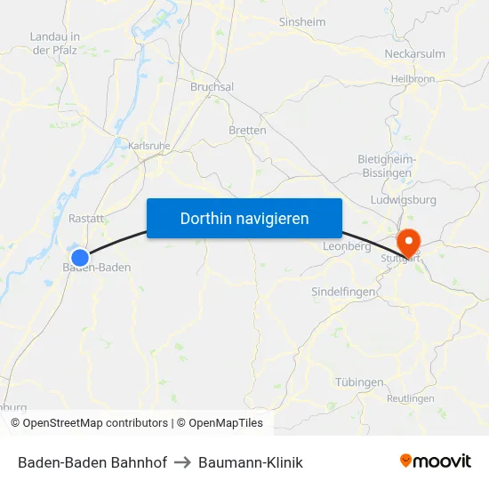 Baden-Baden Bahnhof to Baumann-Klinik map