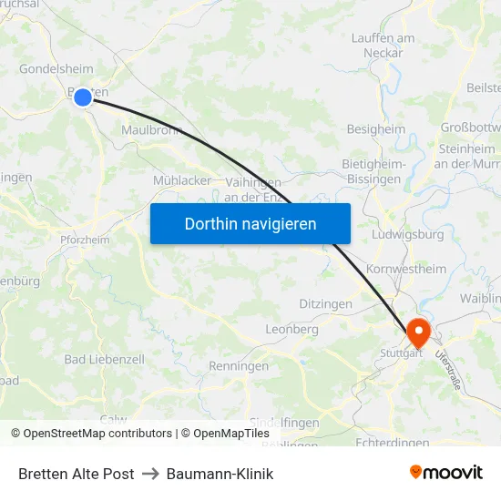 Bretten Alte Post to Baumann-Klinik map