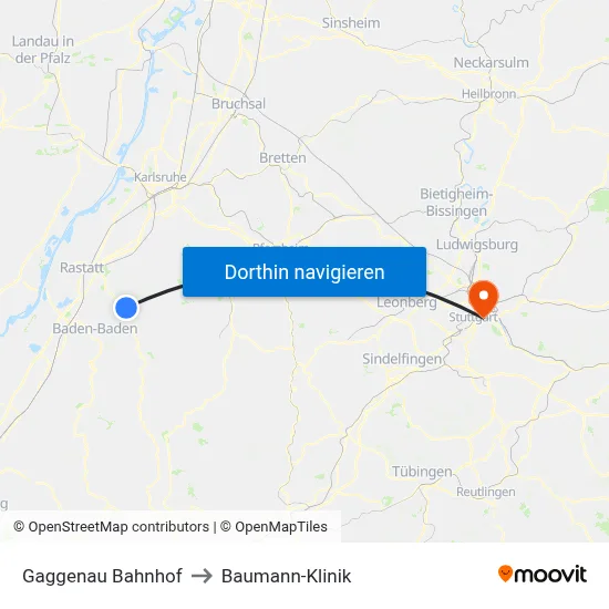 Gaggenau Bahnhof to Baumann-Klinik map