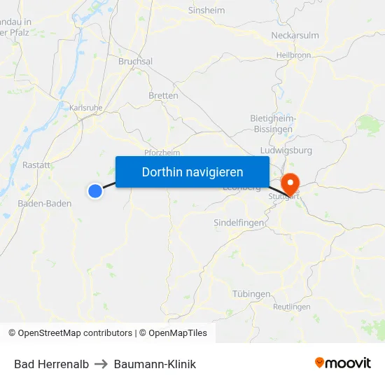 Bad Herrenalb to Baumann-Klinik map