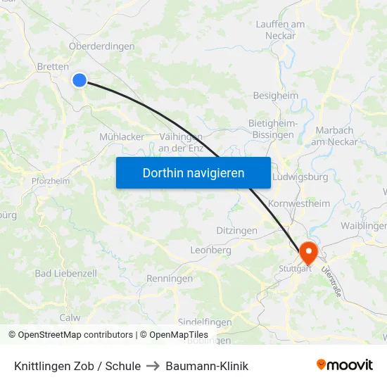 Knittlingen Zob / Schule to Baumann-Klinik map
