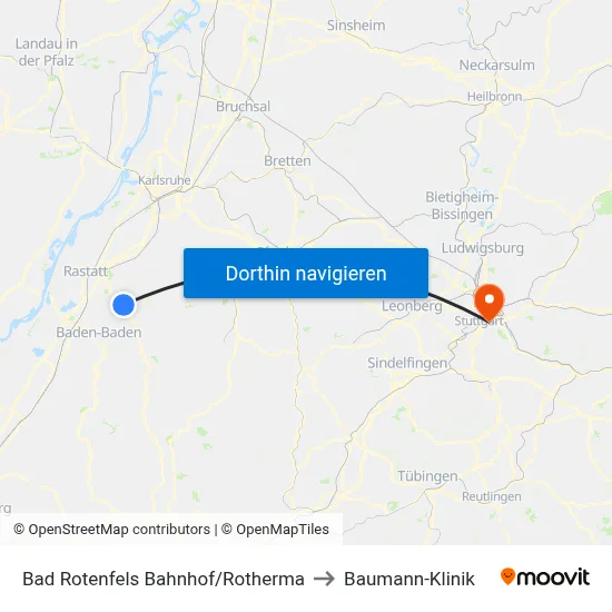 Bad Rotenfels Bahnhof/Rotherma to Baumann-Klinik map