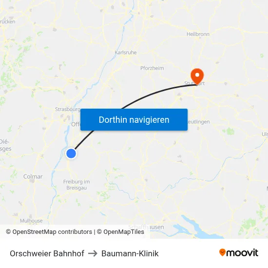 Orschweier Bahnhof to Baumann-Klinik map