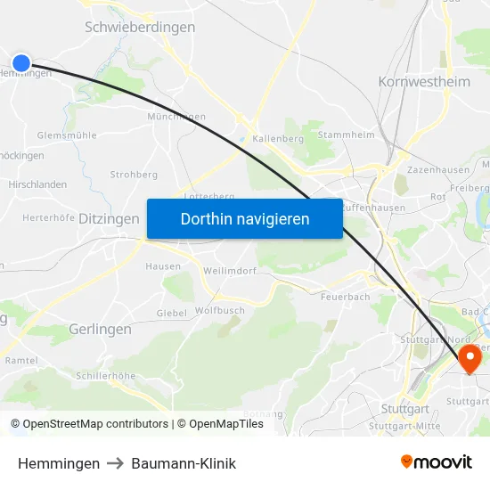 Hemmingen to Baumann-Klinik map