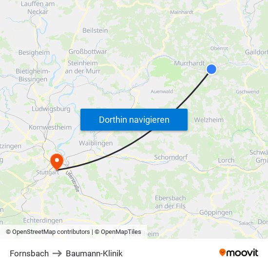 Fornsbach to Baumann-Klinik map