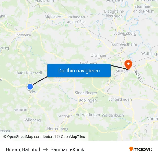 Hirsau, Bahnhof to Baumann-Klinik map