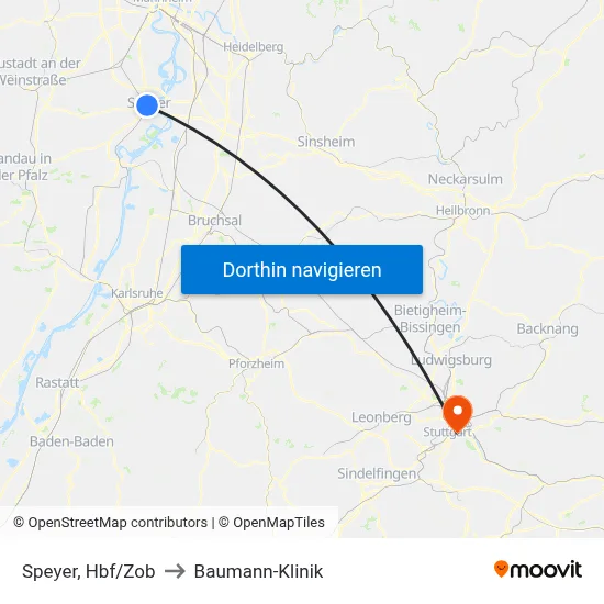 Speyer, Hbf/Zob to Baumann-Klinik map