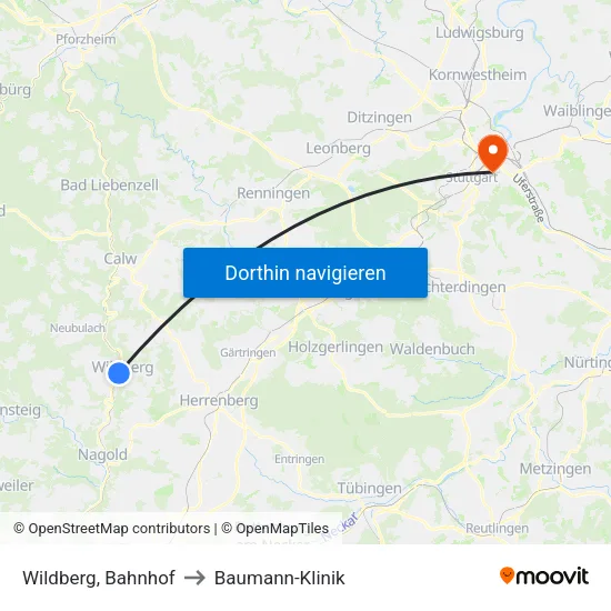 Wildberg, Bahnhof to Baumann-Klinik map