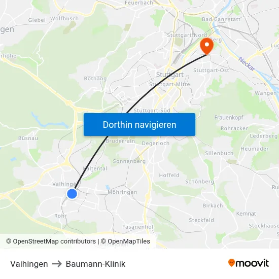 Vaihingen to Baumann-Klinik map