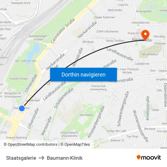 Staatsgalerie to Baumann-Klinik map
