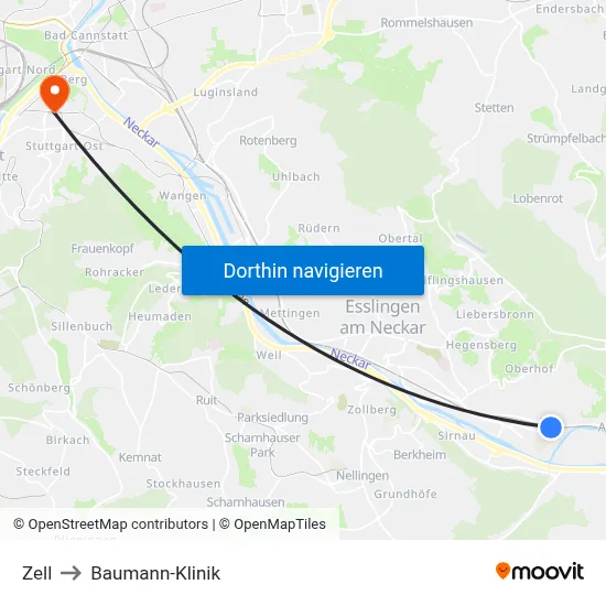 Zell to Baumann-Klinik map