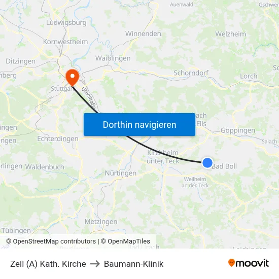 Zell (A) Kath. Kirche to Baumann-Klinik map