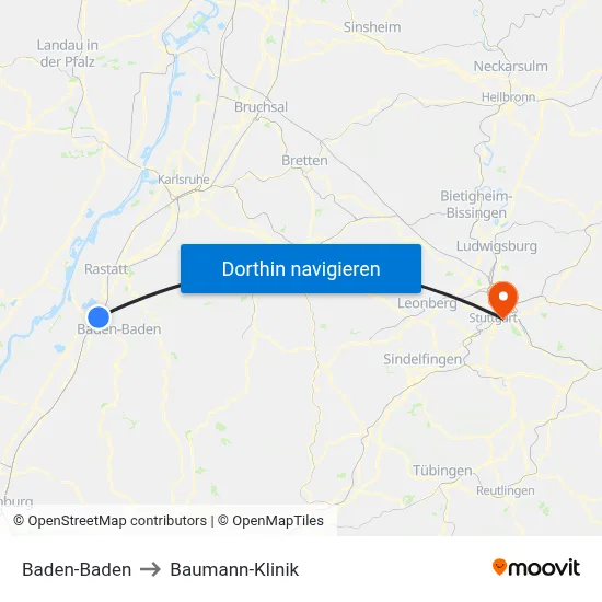 Baden-Baden to Baumann-Klinik map