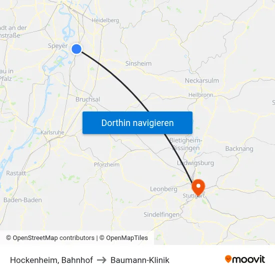 Hockenheim, Bahnhof to Baumann-Klinik map