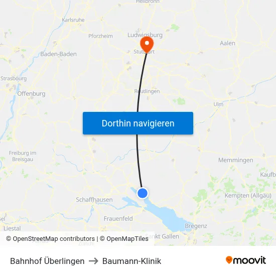 Bahnhof Überlingen to Baumann-Klinik map