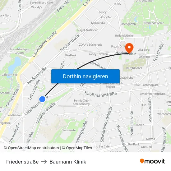 Friedenstraße to Baumann-Klinik map