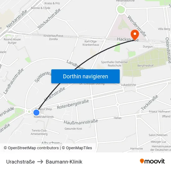 Urachstraße to Baumann-Klinik map