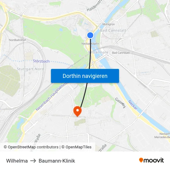 Wilhelma to Baumann-Klinik map
