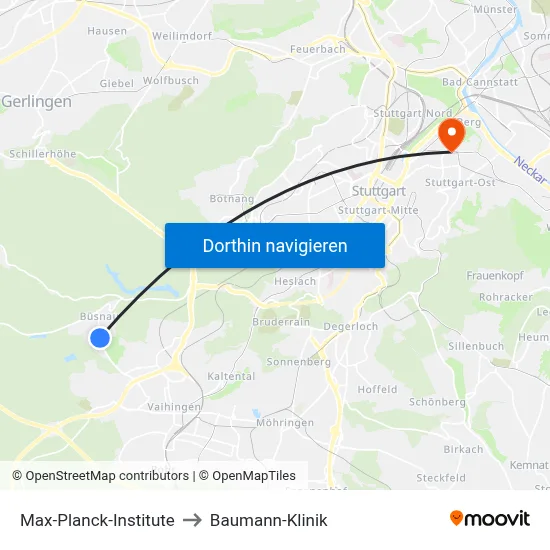 Max-Planck-Institute to Baumann-Klinik map