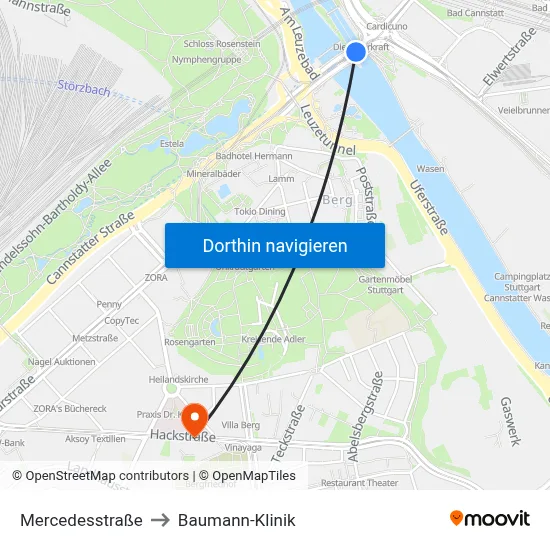 Mercedesstraße to Baumann-Klinik map