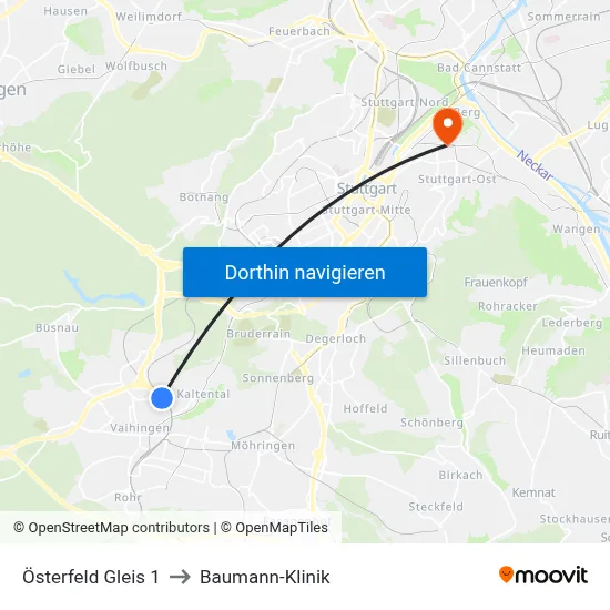 Österfeld Gleis 1 to Baumann-Klinik map