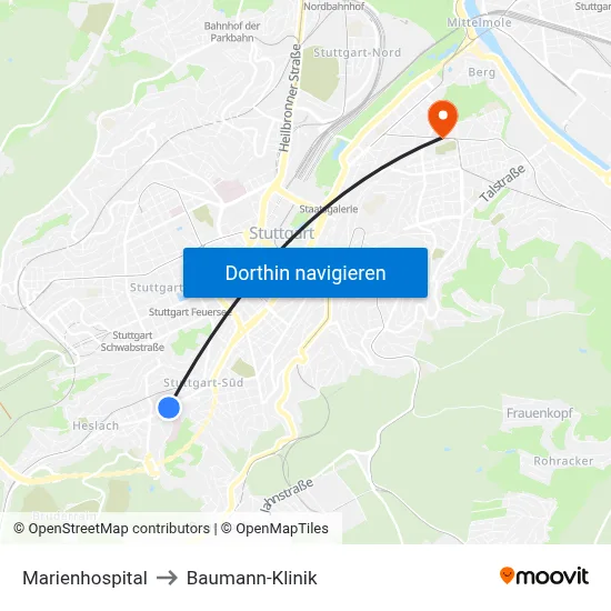 Marienhospital to Baumann-Klinik map