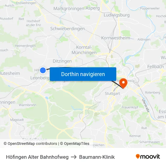 Höfingen Alter Bahnhofweg to Baumann-Klinik map