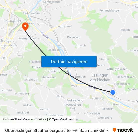 Oberesslingen Stauffenbergstraße to Baumann-Klinik map