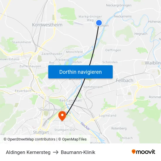 Aldingen Kernersteg to Baumann-Klinik map