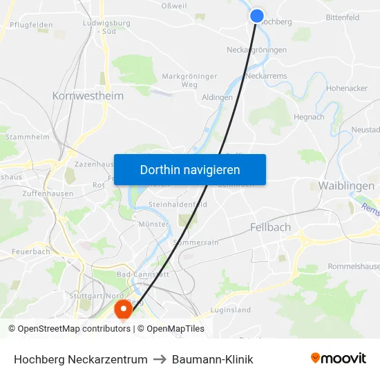 Hochberg Neckarzentrum to Baumann-Klinik map