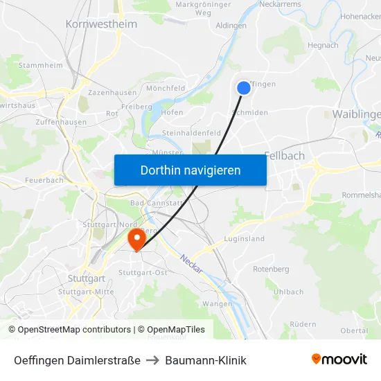 Oeffingen Daimlerstraße to Baumann-Klinik map