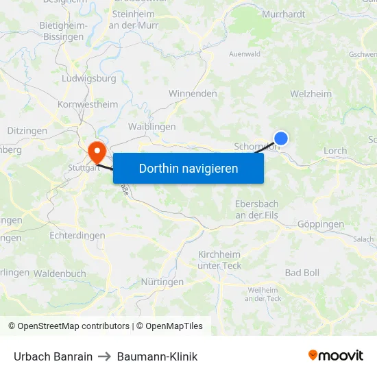 Urbach Banrain to Baumann-Klinik map