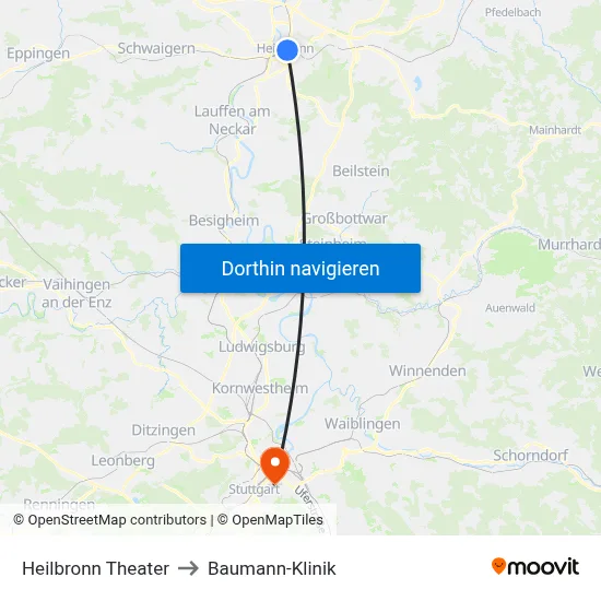 Heilbronn Theater to Baumann-Klinik map
