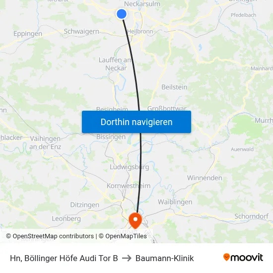 Hn, Böllinger Höfe  Audi Tor B to Baumann-Klinik map