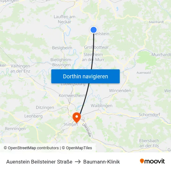Auenstein Beilsteiner Straße to Baumann-Klinik map