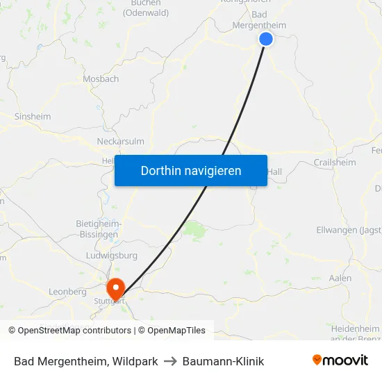Bad Mergentheim, Wildpark to Baumann-Klinik map