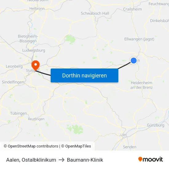 Aalen, Ostalbklinikum to Baumann-Klinik map