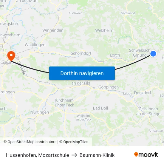 Hussenhofen, Mozartschule to Baumann-Klinik map