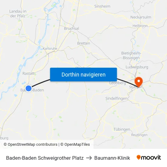 Baden-Baden Schweigrother Platz to Baumann-Klinik map