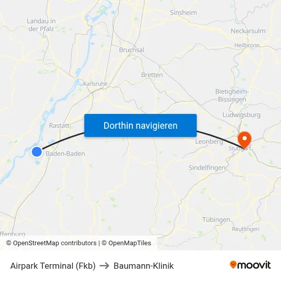 Airpark Terminal (Fkb) to Baumann-Klinik map