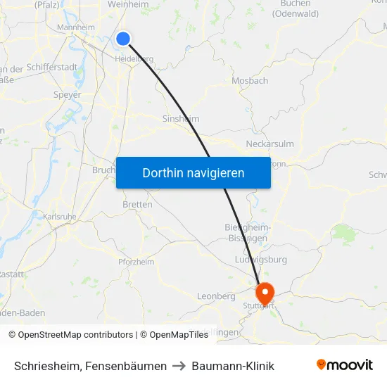 Schriesheim, Fensenbäumen to Baumann-Klinik map
